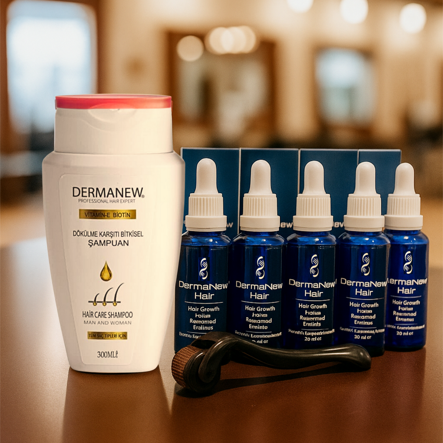 DermaNew Hair care serum + Derma Roller + Shampoo 300 ml